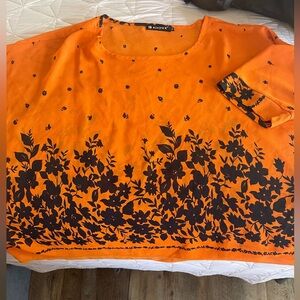 Allegra K Bright Orange Top with Black Accents SZ M